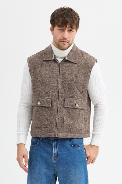 Genel Markalar Pamuklu Akrilik Moline Dokulu Regular Kalıp Çift Cepli Yelek