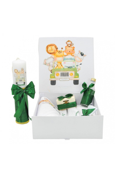 Inovius Set Cutie Trusou cu Lumanare, 9 Piese "Cu drag de la nasi" - Safari, ...