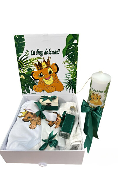 Inovius Set Cutie Trusou cu Lumanare, 9 Piese "Cu drag de la nasi" - Lion Kin...