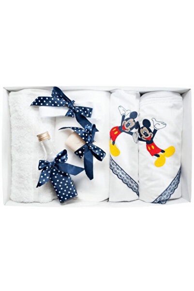 Inovius Trusou Botez cu 7 piese - Mickey Mouse brodat - ALB - BLEUMARIN - TB85