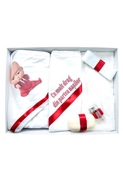 Inovius Trusou Botez 6 piese cu Text Imprimat, Baby Boss, Rosu - TB177