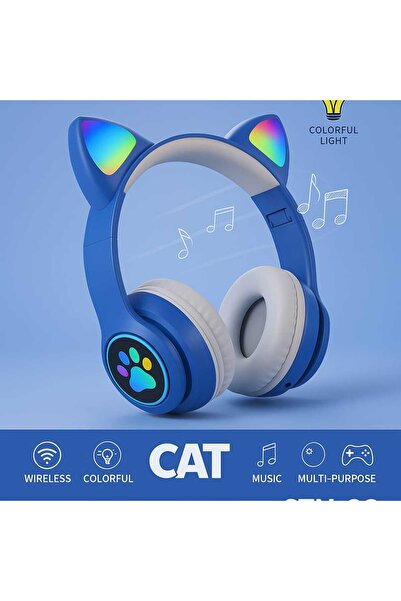 Universal Kedi Kulaklık LED Işıklı Mikrofonlu Kablosuz Katlanabilir Bluetooth...