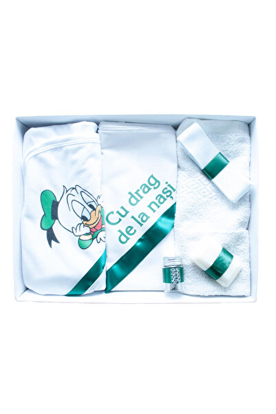 Inovius Trusou Botez, 6 Piese cu Text Imprimat "Cu drag de la nasi", Verde, D...