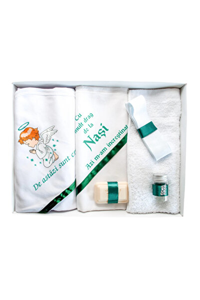 Inovius Trusou Botez, 6 Piese cu Text Imprimat "Azi m-am crestinat", Verde, I...