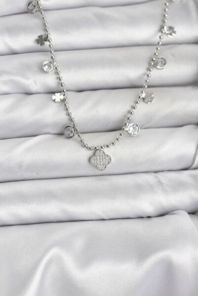 Lisinya قلادة نسائية من النحاس الفضي اللون طراز كلوفر - TYGOO