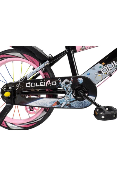 JHT Children's bicycle 3-5 years JHT, 12 inch, pink, LED training wheels, basket and water bottle