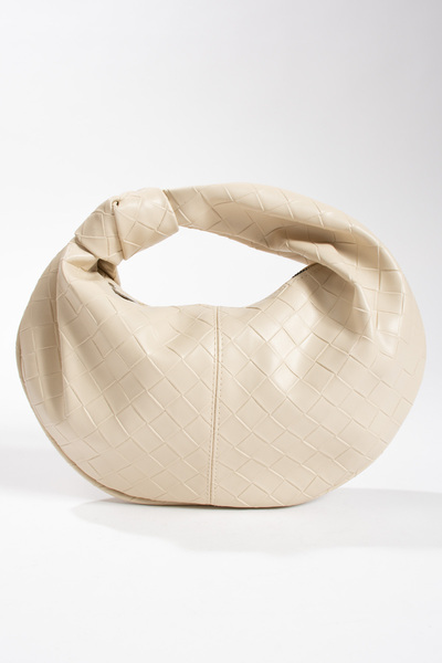 MY VİNTAGE Women's Mini Baguette Knot Detailed Zippered Handbag with Knitted Pattern