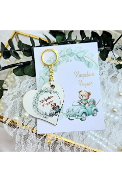 Hayaller Dükkanı 20 Adet Ahşap Kalp Anahtarlık Uv Baskılı Kart Üzeri Bebek Sü...