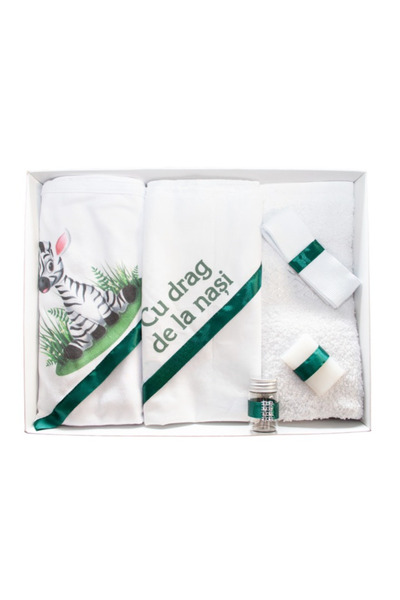 Inovius Trusou Botez 6 Piese cu Text Imprimat, Verde, Zebra - TB33