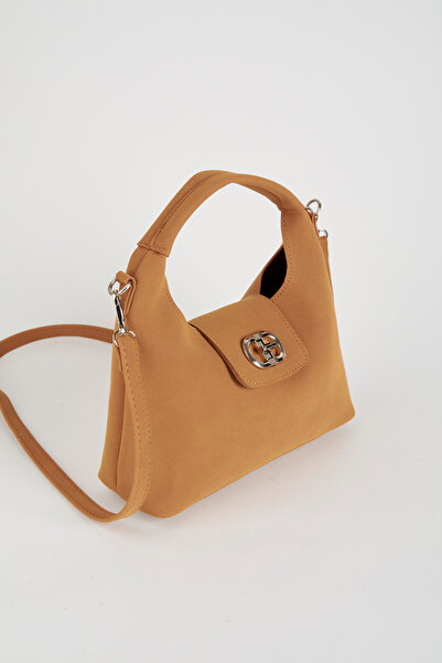 Vivaq Women's Camel Suede Flip Lock Closure Handbag and Shoulder Bag