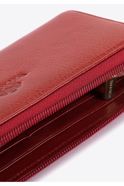 Wittchen Women's stylish leather wallet with a zipper, cherry, cherry, leather