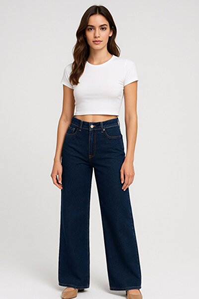 citycenterfashion Women's High Waist Wide Leg Denim Pants Cty-Abr-2221 100% Cotton