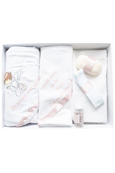 Inovius Trusou Botez 6 piese cu Text Imprimat, Ingeras, ROZ PUDRA - TB60