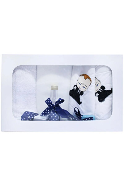 Inovius Trusou Botez cu 7 piese - Bebe Sef brodat- ALB - BLEUMARIN -TB71