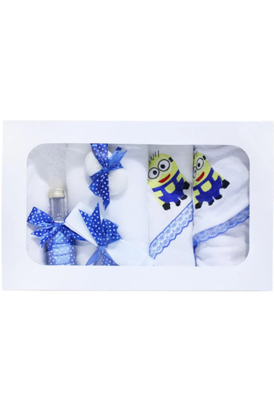 Inovius Trusou Botez cu 7 piese - Minion brodat - ALB - BLEUMARIN -TB70