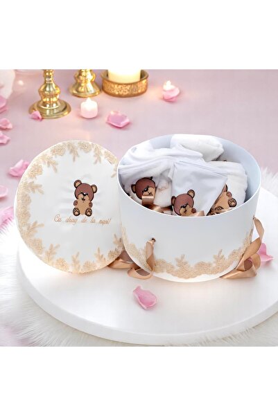 Inovius Trusou Botez cu 8 Piese Brodat, Ursulet, Culoare Natur - TB09