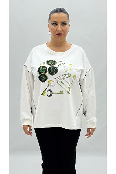 Daniela Γυναικείο φούτερ μεγάλου μεγέθους από βαμβάκι με πέτρες και μακριά μα...