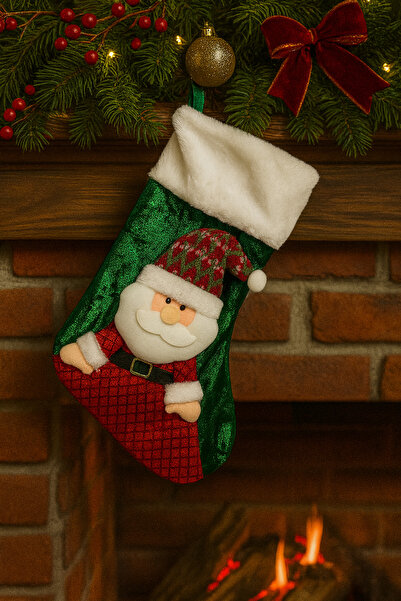 OEM Decorative Christmas stocking, 3D, Ideal for decoration and gifts, 55 cm, Red/Green
