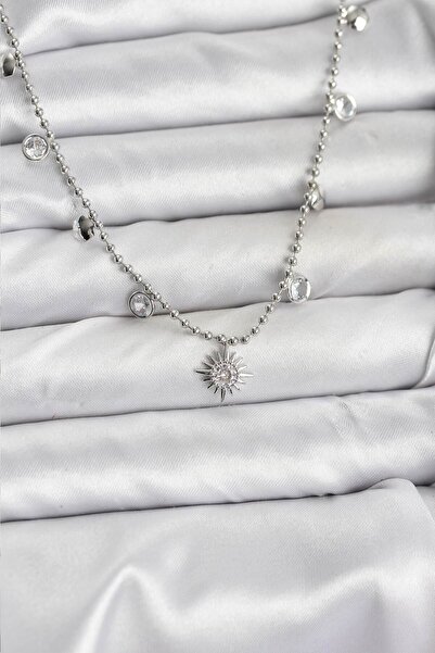 Lisinya Zircon Stone Pole Star Model Brass Silver Color Women's Necklace - Tygoo