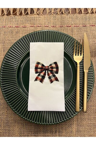 kidspartim مناديل تقديم أنيقة على شكل فيونكة مطبوع باللون الأبيض 16 قطعة