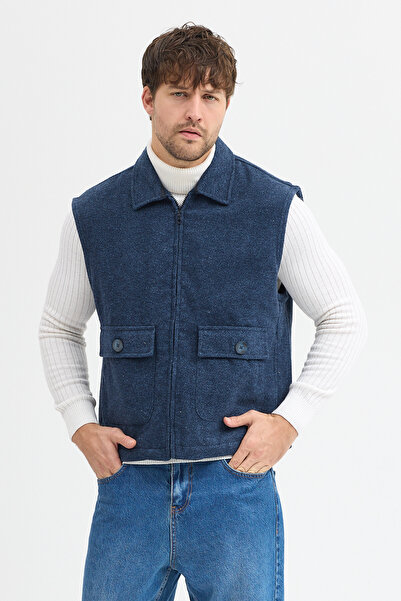 steppe rıder Cotton Acrylic Moline Textured Regular Fit Double Pocket Vest