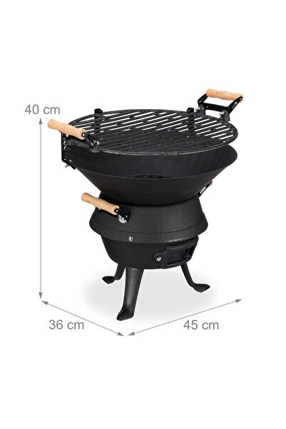 Relaxdays Cast iron grill, 40x45x36 cm, height adjustable,