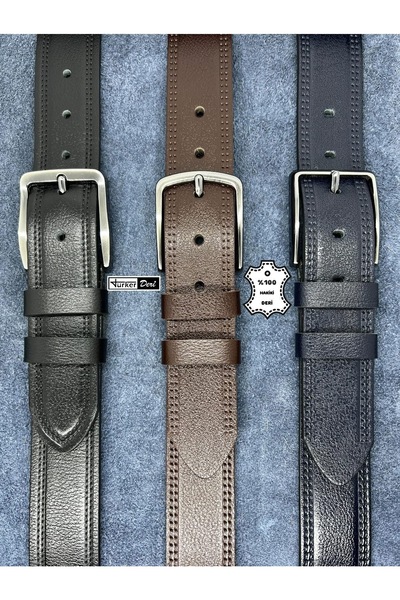 Türker DERİ 3-Piece Advantageous Set 100% Genuine Leather Men's Jeans Belt 4c...