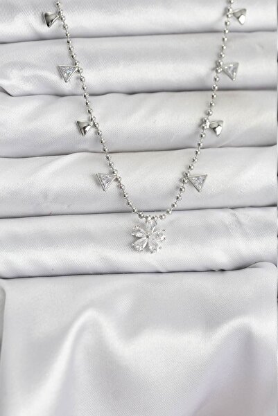Lisinya Brass Silver Color Zircon Stone Flower Model Women's Necklace - Tygoo