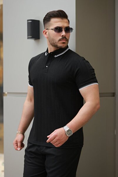 EDA COLLECTION Men's Button Collar Jacquard Fabric Short Sleeve T-Shirt