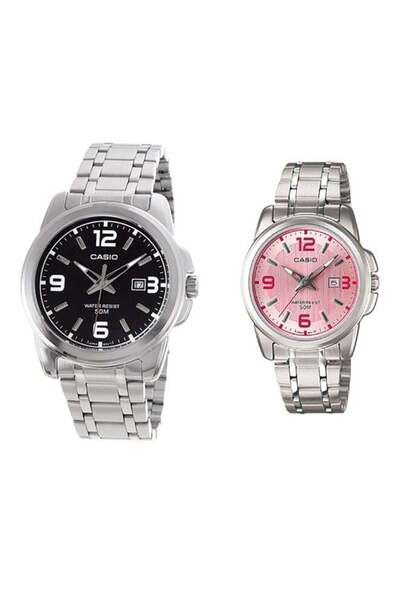 Casio Women's Water Resistant Stainless Steel Analog Watch Set MTP 1314D/LTP 1314D - 50 mm - Silver