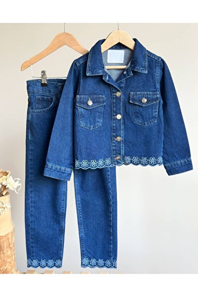 Pinkitokids New Season Embroidery Detailed Jeans Denim Suit