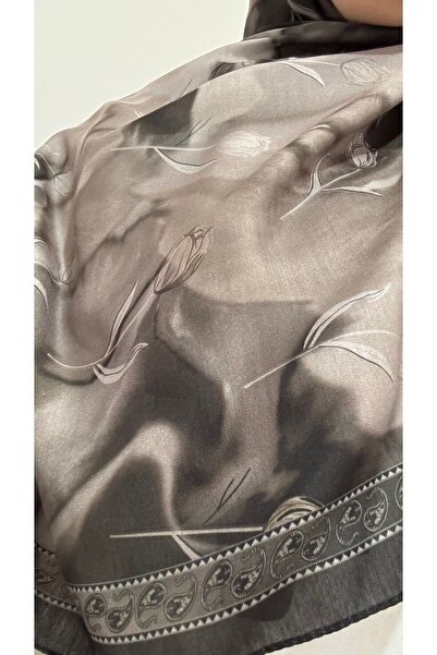 Lavena scarfs Tulip Series Floral Pattern Cotton Digital Soft Shawl - Cold Coffee