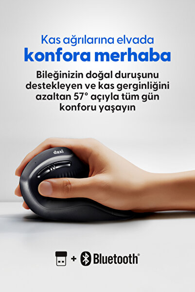 Daxi MX800 VertiGO Ergonomik Dikey Mouse, Bluetooth ve 2.4GHz Bağlantı, 4800 DPI