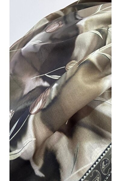 Lavena scarfs Tulip Series Floral Pattern Cotton Digital Soft Shawl - Khaki