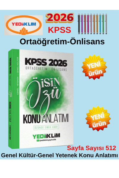 Yediiklim Yayınları 2026 KPSS Ortaöğretim-Önlisans İşin Özü Tek Kitap Tamamı ...