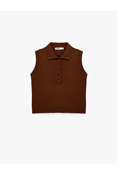 Koton Regular Fit Sleeveless Half Button Polo Neck Knitwear Sweater