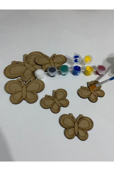 MODAT Ahşap Kendin Yap 6 lı Kelebek Boyama Seti Eğitici Montessori Çocuk Gelişim Oyuncağı