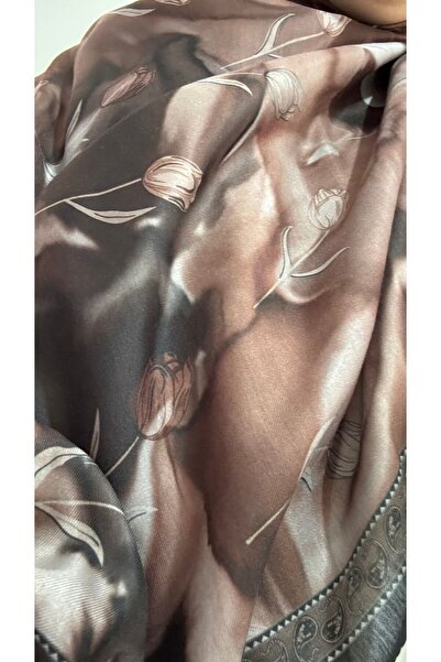 Lavena scarfs Tulip Series Floral Pattern Cotton Digital Soft Shawl - Chocolate