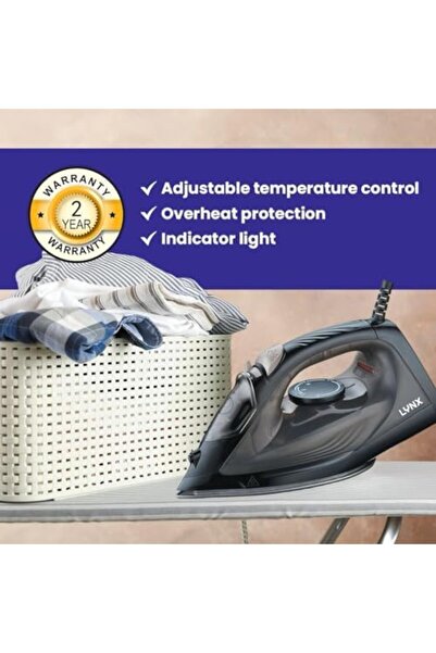 LYNX Electric Steam Iron by Lynx, Non-stick Ceramic Plate, Adjustable Temperature, Overheat Protection, 1