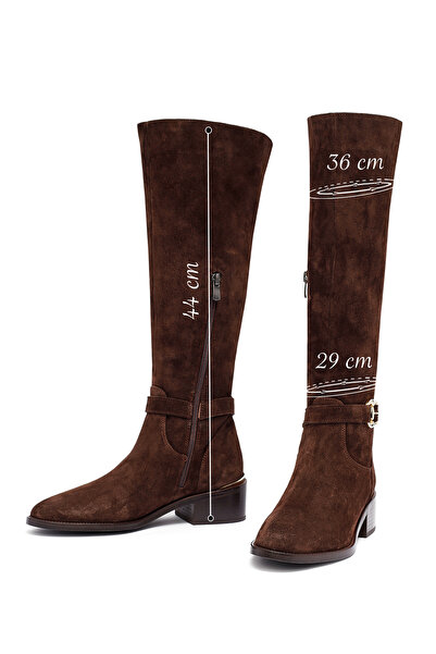 Derimod Women's Brown Zippered Short Heeled Suede Leather Boots 25Wfd153510