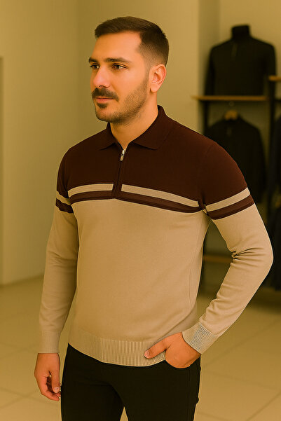 Maccali Ανδρικό φούτερ με μακρυμάνικο μπεζ φερμουάρ