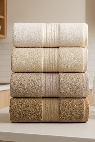 Pazarplus 4 Pieces 100% Cotton 50 X 90cm Coffee Bath Towel Set Bathroom Hand Face Towels