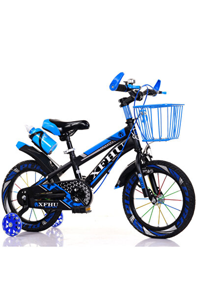 JHT Kids Bicycle 20" (10-14 years) with LED Training Wheels, Basket & Water Bottle - Blue