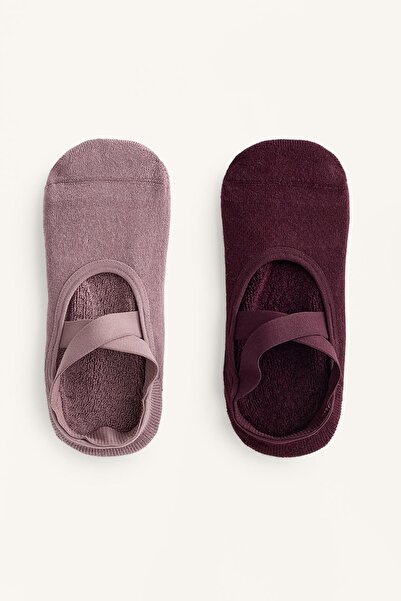 Oysho 2 çift yoga ve pilates pamuklu karışım çapraz bantlı dolgulu çorap