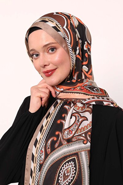 Levidor Sütlü Kahve Çizgili Hint İpeği Şal