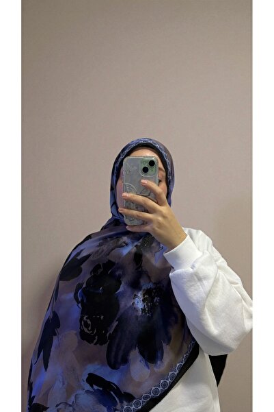 Lavena scarfs Şal moale digital din bumbac cu model floral din seria de toamnă - albastru oceanic