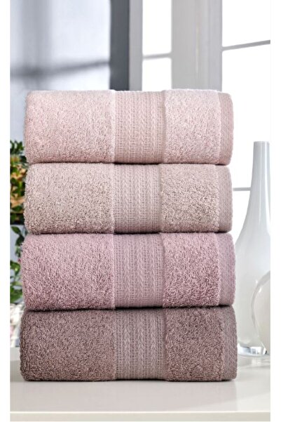 Pazarplus 4 Pieces 100% Cotton 50 X 90cm Pink Bath Towel Set Bathroom Hand Face Towels