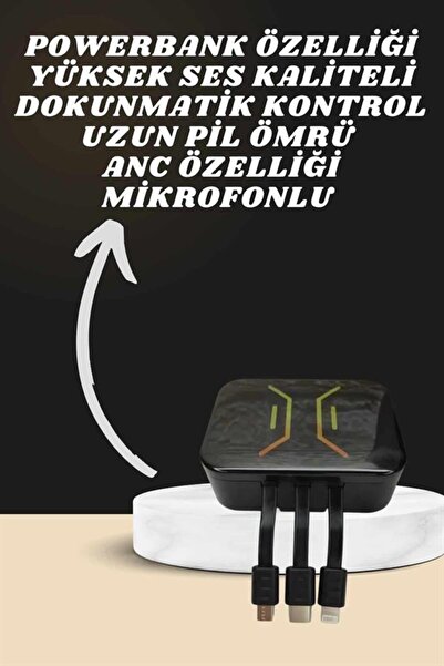 Powerbank Kulaklık ve 7 Kordonlu Akıllı Saat Çoklu Şarj Girişi Bluetooth Bağl - TEOLSA2473-6