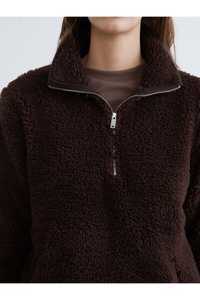 LC Waikiki Lcwaikiki Basicbrown Mock Neck Fleece Women's Sweatshirt