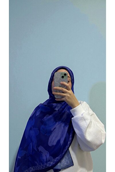 Lavena scarfs Şal moale digital din bumbac cu model floral din seria de toamnă - albastru închis